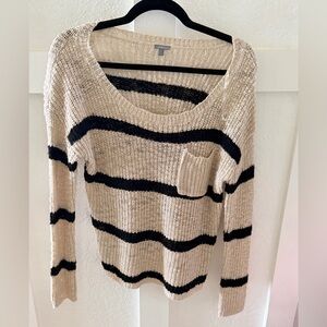 Charlotte Russe Beige and Black Striped Scoop Neck Sweater